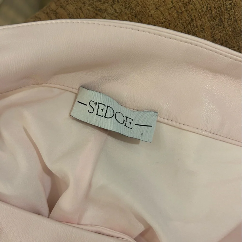 SEDGE - Light Pink faux leather Flare Pants NWT